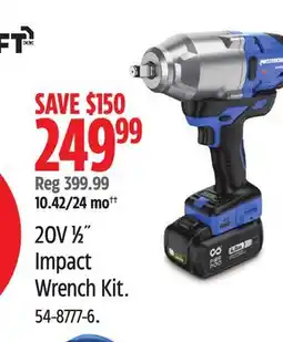 Canadian Tire MASTERCRAFT 20V 1⁄2˝ Impact Wrench Kit offer