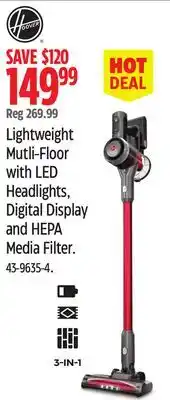 Canadian Tire Hoover Lightweight Mutli-Floor with LED Headlights, Digital Display and HEPA Media Filter offer