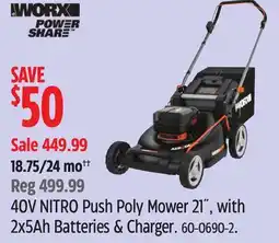 Canadian Tire WORX 40V NITRO Push Poly Mower 21 offer