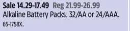 Canadian Tire Alkaline Battery Packs. 32/AA or 24/AAA offer