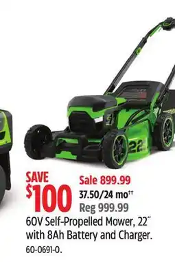Canadian Tire 60V Self-Propelled Mower, 22˝ with 8Ah Battery and Charger offer