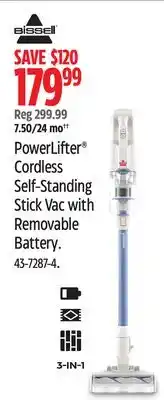 Canadian Tire Bissell PowerLifter Cordless Self-Standing Stick Vac with Removable Battery offer