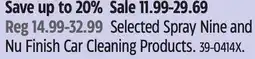 Canadian Tire Selected Spray Nine and Nu Finish Car Cleaning Products offer