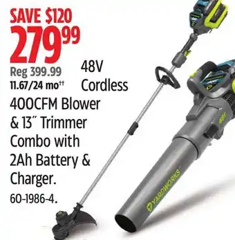Canadian Tire 48V Cordless 400CFM Blower & 13 Trimmer Combo with 2Ah Battery & ,. Charger offer