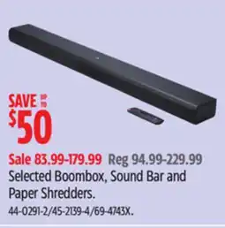 Canadian Tire Selected Boombox, Sound Bar and Paper Shredders offer