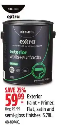 Canadian Tire PREMIER Exterior Paint + Primer. Flat, satin and Reg 79.99 semi-gloss finishes. 3.78L offer