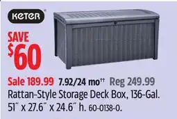 Canadian Tire KETER Rattan-Style Storage Deck Box, 136-Gal. 51˝ x 27.6˝ x 24.6˝ h offer