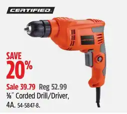 Canadian Tire CERTIFIED 3⁄8˝ Corded Drill/Driver, 4A offer