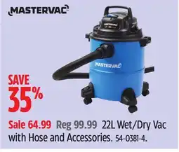 Canadian Tire Mastervac 22L Wet/Dry Vac with Hose and Accessories offer