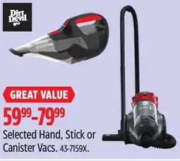 Canadian Tire Dirt Devil Selected Hand, Stick or Canister Vacs offer