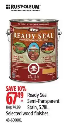 Canadian Tire Rust Oleum Ready Seal Semi-Transparent Stain, 3.78L offer