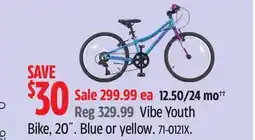 Canadian Tire Vibe Youth Bike, 20˝. Blue or yellow offer
