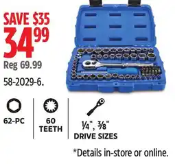 Canadian Tire 62-PC 60 TEETH ¼ , ⅜ DRIVE SIZES offer