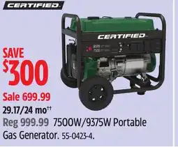 Canadian Tire 7500W/9375W Portable Gas Generator offer