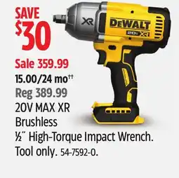 Canadian Tire DEWALT 20V MAX XR Brushless ½˝ High-Torque Impact Wrench offer