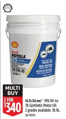 Canadian Tire T6 Synthetic Motor Oil. 2 grades available. 18.9L offer