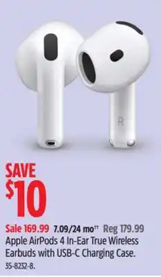 Canadian Tire Apple AirPods 4 In-Ear True Wireless Earbuds with USB-C Charging Case offer