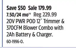 Canadian Tire 20V PWR POD 12 Trimmer & 370CFM Blower Combo with 2Ah Battery & Charger offer