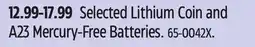 Canadian Tire Selected Lithium Coin and A23 Mercury-Free Batteries offer