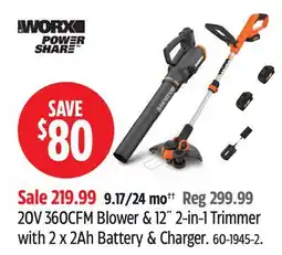 Canadian Tire 2011360CFM Blower & 12 2-in-l Trimmer with 2 x 2Ah Battery & Charger offer