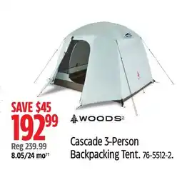 Canadian Tire Cascade 3-Person Backpacking Tent offer