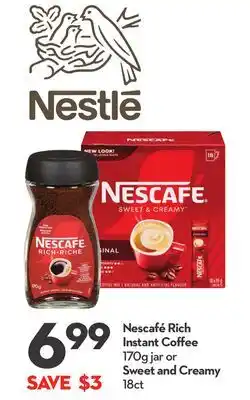 Longo's Nescafé Rich Instant Coffee 170g jar or Sweet and Creamy 18ct offer