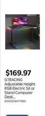 Walmart GTRACING Adjustable Height RGB Electric Sit or Stand Computer Desk with LED Lights for Adults offer