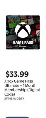 Walmart Xbox Game Pass Ultimate – 1 Month Membership (Digital Code) offer