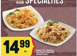 Marché Adonis freshly Halal chicken or beef biryani loaded with authentic flavor offer