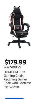Walmart HOMCOM Cute Gaming Chair, Reclining Gamer Chair with Footrest offer