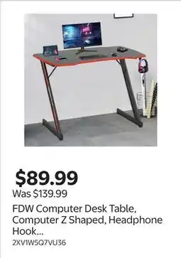 Walmart FDW Computer Desk Table, Computer Z Shaped, Headphone Hook Ergonomic Gamer Workstation offer