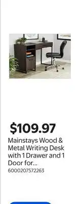 Walmart Mainstays Wood & Metal Writing Desk with 1 Drawer and 1 Door for Teen Adult,29.92 in offer