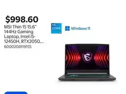 Walmart MSI Thin 15 15.6 144Hz Gaming Laptop, Intel i5-12450H, RTX2050, 8GB DDR4, 512GB SSD, Win 11 Home offer