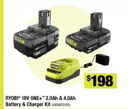 Home Depot RYOBI 18V ONE+ 2.0AH AND 4.0AH BATTERY AND CHARGER KIT offer