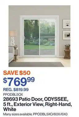 Patrick Morin Patio Door, ODYSSEE, 5 ft., Exterior View, Right-Hand, White offer