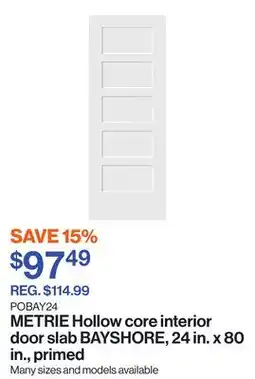 Patrick Morin Hollow core interior door slab BAYSHORE, 24 in. x 80 in., primed offer