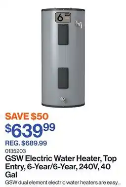 Patrick Morin Electric Water Heater, Top Entry, 6-Year/6-Year, 240V, 40 Gal offer