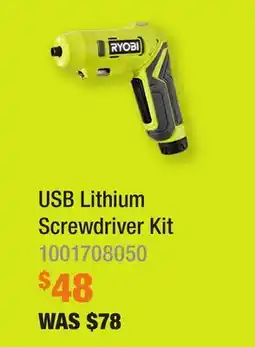Home Depot USB Lithium Screwdriver Kit offer