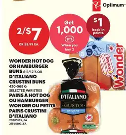 Independent City Market WONDER HOT DOG OR HAMBURGER BUNS 8'S/12'S OR D'ITALIANO CRUSTINI BUNS offer
