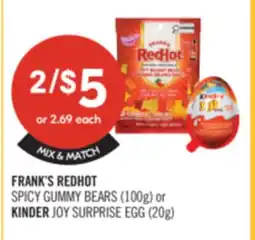 Shoppers Drug Mart FRANK'S REDHOT SPICY GUMMY BEARS (100g) or KINDER JOY SURPRISE EGG (20g) offer