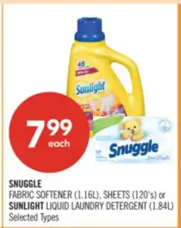 Shoppers Drug Mart SNUGGLE FABRIC SOFTENER 1.16L, SHEETS 120's or SUNLIGHT LIQUID LAUNDRY DETERGENT 1.84L offer