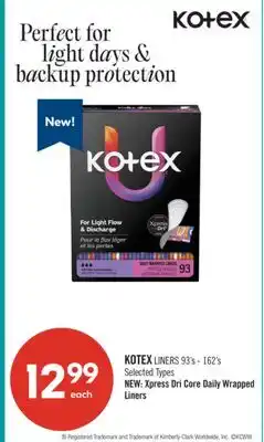 Shoppers Drug Mart KOTEX LINERS 93's - 162's offer