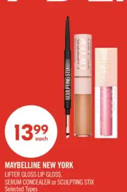 Shoppers Drug Mart MAYBELLINE NEW YORK LIFTER GLOSS LIP GLOSS, SERUM CONCEALER or SCULPTING STIX offer