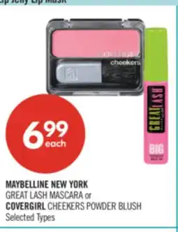 Shoppers Drug Mart MAYBELLINE NEW YORK GREAT LASH MASCARA or COVERGIRL CHEEKERS POWDER BLUSH offer