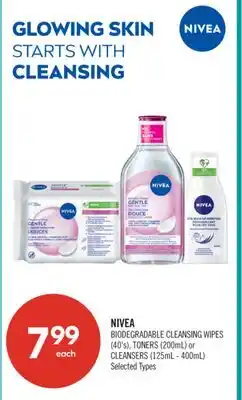 Shoppers Drug Mart NIVEA BIODEGRADABLE CLEANSING WIPES (40's), TONERS (200mL) or CLEANSERS (125mL - 400mL) offer