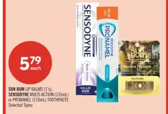 Shoppers Drug Mart SUN BUM LIP BALMS (1's), SENSODYNE MULTI-ACTION (135mL) or PRONAMEL (110mL) TOOTHPASTE offer