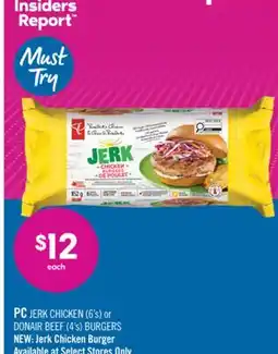 Shoppers Drug Mart PC JERK CHICKEN (6's) or DONAIR BEEF (4's) BURGERS offer