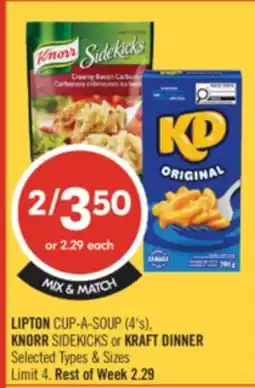 Shoppers Drug Mart LIPTON CUP-A-SOUP (4's), KNORR SIDEKICKS or KRAFT DINNER offer