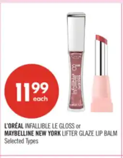 Shoppers Drug Mart L'ORÉAL INFALLIBLE LE GLOSS or MAYBELLINE NEW YORK LIFTER GLAZE LIP BALM offer