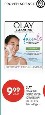 Shoppers Drug Mart OLAY CLEANSING FACIALS WATER- ACTIVATED DRY CLOTHS 33's offer